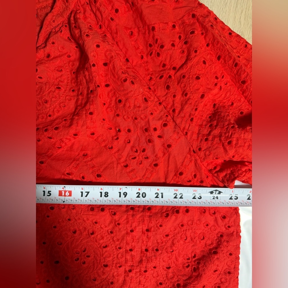 H&M Red Eyelet BRODERIE ANGLAISE Tunic Dress /Coverup Coquette unlined Spring - Picture 9 of 10